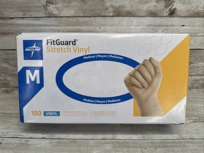 Guantes de examen de vinilo elástico MEDLINE FITGUARD ES *1 caja* Tamaño: MEDIANO *Manf: 02/24* Foto 1 de 4