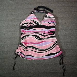 Jaclyn Smith Swim Top Women 18 Pink Striped Colorful Beach Pool Swimsuit Tankini - Picture 1 of 10