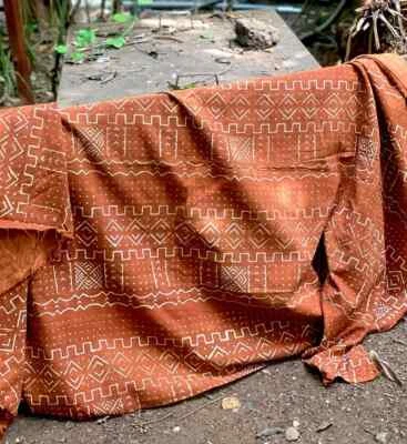 Handmade Mudcloth Blanket with Fringe Bogolan Textile Bedsheet Boho Decor Linen - Image 1 of 4