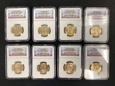 2007 P & D First Day Issue Brilliant UNC 1st-4th Presidential Dollar Set NGC. - Image 1 of 4