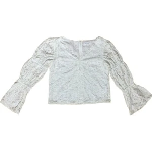 Blusa nupcial Club Monaco manga abullonada Jarne blanca encaje cuello en V talla S top de boda - Imagen 1 de 8