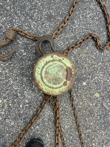 Vintage Working Block And Chain Hoist pulley Hook - Picture 1 of 6