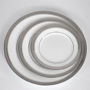 Noritake Crestwood Platinum Plates Dinner Salad Bread 3 Piece Place Setting New - Picture 1 of 9