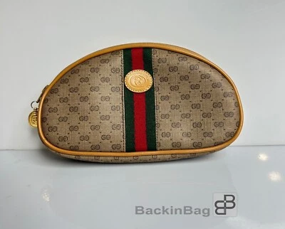 Bolso de Cosméticos Gucci Vintage Bolso Monograma Telaraña PVC Cuero Beige Foto 1 de 4