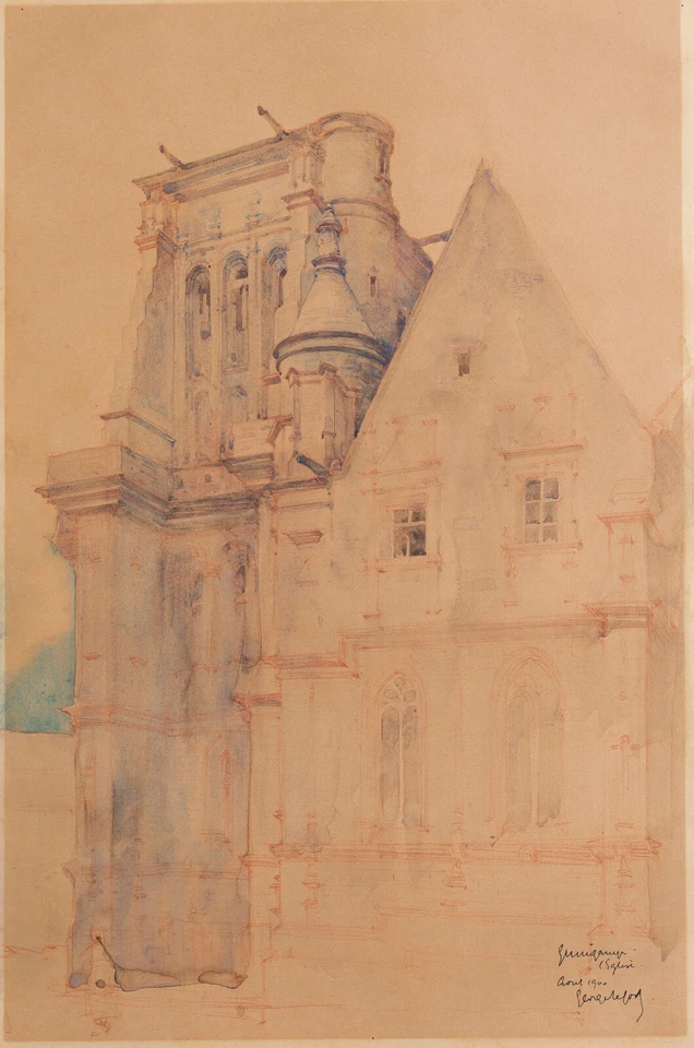 GEORGES LEFORT Dessin orig. aquarelle 1900 GUINGAMP NOTRE-DAME DE BON SECOURS - Photo 1/1