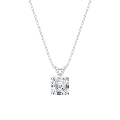 2 Ct Asscher Created Diamond Real 14K White Gold Solitaire Pendant 18" Necklace - Image 1 of 3
