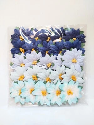 25 Poinsettias, Blue Mix Set Paper Poinsettias, Christmas Flowers,  #MXD-065 - Image 1 of 2