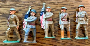 1930er Barclay Dimestore Armee Soldaten ~5~ 2 Fahnenträger Soldat Silberhelme - Bild 1 von 8