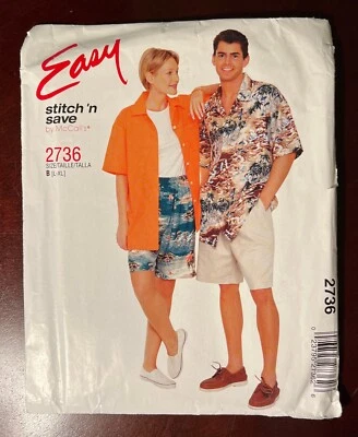 Stitch & Save By McCalls 2736 Misses Men's Teens Hawaiian Shirt & Shorts Sz L-XL - Image 1 of 4