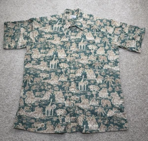 Vintage Reyn Spooner Men’s Hawaiian Shirt 2XL Green African Hut Animals Safari - Picture 1 of 7