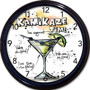 Kamikaze Time Wall Clock Cocktail Vodka Lime Juice Liquor Bar Clock New 10"