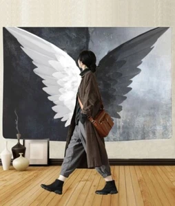 Wandteppich Wand Engel weiß schwarz Flügel Druck Wandbehang Deko Zimmer 59x51 cm - Bild 1 von 3