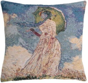 MONET LADY WITH THE UMBRELLA BELGIAN TAPESTRY CUSHION COVER, 18" X 18", 01811 - Picture 1 of 6