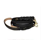 Soft Touch Collars Black 100% Leather Braided Two-Tone Handle Dog Leash NEW NICE