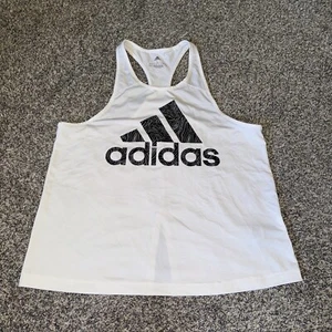 Adidas Canotta Donna Bianca Logo Atletica Taglia Large L Nera Running Top Shirt - Foto 1 di 10