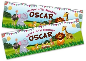 x2 Personalised Birthday Banner Jungle Children Kids Party Decoration 17 - Picture 1 of 4