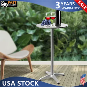 Round Cocktail Bar Table Metal Base Tall Bistro Pub Table Adjustable Height - Picture 1 of 20