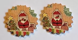 2 Santa Christmas Tree Sewing Buttons Crafting Wood 2 Hole 7/8" - Picture 1 of 2