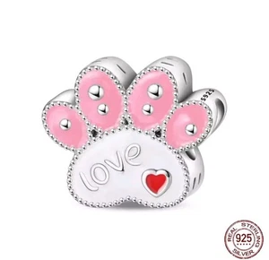 Pet Paw 'Love' Sterling 925 Silver Charm + FREE Bracelet. UK. Dog Cat Lovers - Picture 1 of 6