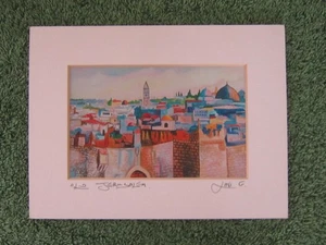 Neu Jovi G Jerusalem Druck Kunst Israel Lavi Gruppe Künstler signiert 3 1/4” L 5 1/2” W - Bild 1 von 3