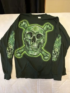 Skull And Cross Bones Cannabis T-Shirt Long Sleeve Size 2XL - Picture 1 of 5