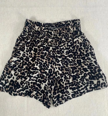 Pantalones Cortos Three Dots Mujer Medianos Marrón Negro Estampado Leopardo Calado Pull On Foto 1 de 4