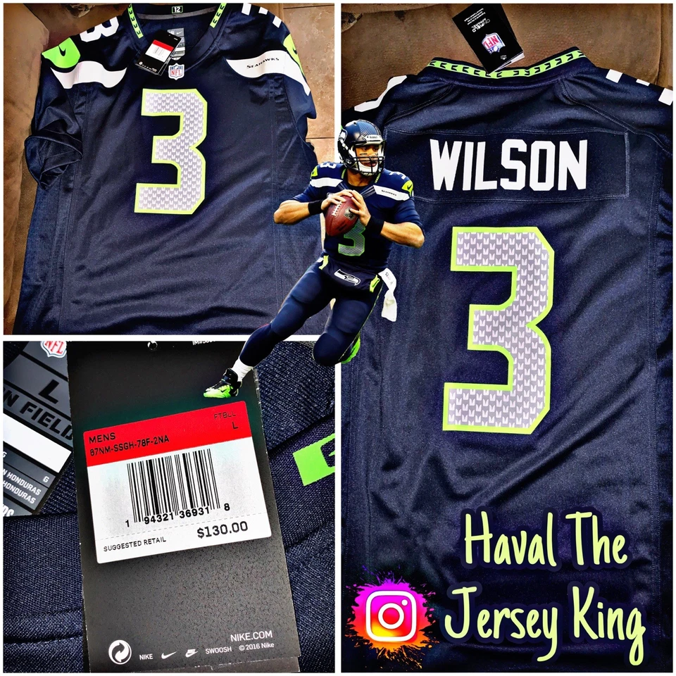 Camiseta deportiva para hombre Seattle Seahawks Russell Wilson Nike College azul marino juego alternativo Foto 1 de 1