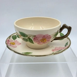 Franciscan Desert Rose Set of 4 Flat Tea Cup Saucer Set Hand Decorated Pink Rose - Picture 1 of 13