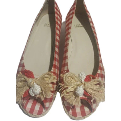 Stuart Weitzman Espadrilles Gingham Pattern Safflower Peep Toe  Shoes Size 9 M - Image 1 of 4