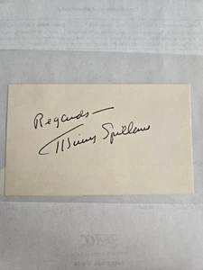 Mickey Spillane (1918 - 2006) Autographed Signed 3x5" Card Mystery Author - Picture 1 of 2
