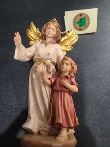 Guardian Angel Watching Girl Hand Painted & Carved  PEMA Woodcarvings Made Italy - Picture 1 of 11