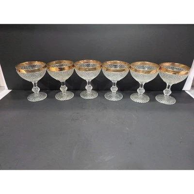 Czech Bohemia Glass Champagne Glasses Set of 6, 5" Tall, Glassware Set, Stemware - Image 1 of 4