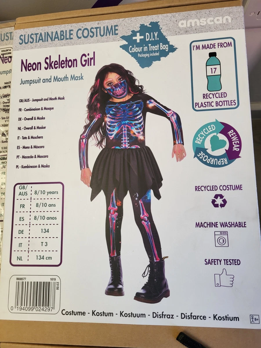Amscan Nachhaltiges Skelett-Kostüm Für Mädchen (6–8 Jahre) – Halloween-Overall Mit Maske