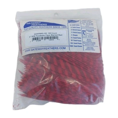 100 Pack Gateway Feathers 5" Right Wing: Parabolic Faux Barred Red 500RPBRD-100 - Image 1 of 3