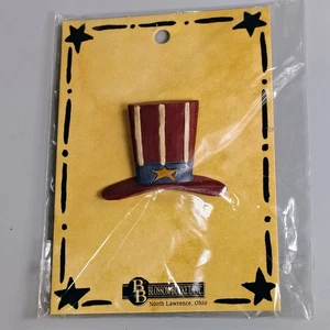 Blossom Bucket Red White Blue USA Flag Star Stripes Patriotic USA Hat Pin Vtg - Picture 1 of 9
