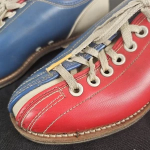 Vintage Saga Bowlingschuhe Damen Größe 6 Rot Blau Weiß Retro - Bild 1 von 20