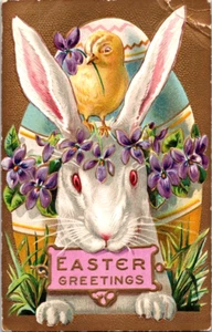 Postcard Easter bunny chick creased corner 1911 postmark embossed - Picture 1 of 2