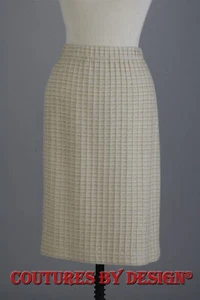 St John Knits Tweed Windowpane Skirt Beige Ivory Cream Gold Shimmer SZ 6 NWT - Picture 1 of 2