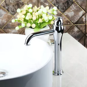 Rubinetto lavabo bagno cromato miscelatore monoforo/maniglia rubinetto alto montato a ponte - Foto 1 di 11