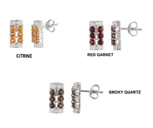 925 Sterling Silver Gemstone Women Stud Earrings in Garnet,Smoky Quartz, Citrine - Picture 1 of 7