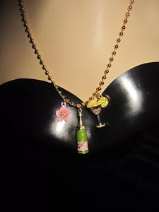 BETSEY JOHNSON CHAMPAGNE BOTTLE GLASS AND FLOWER NECKLACE - Picture 1 of 4