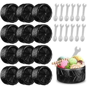 Uiifan 12 Sets Truck Wheel Ice Cream Bowls Spoon Set, Plastic Race Car Party ... - Picture 1 of 6
