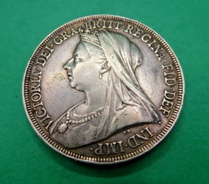 1896 QUEEN VICTORIA ROBED HEAD SILVER CROWN. 1896 LIX EDGE - Picture 1 of 3