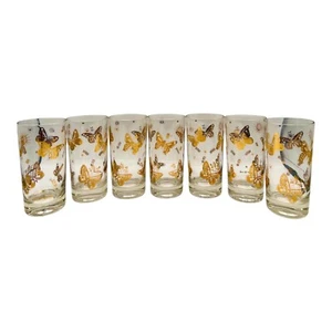 Mid-Century Georges Briard Gilded Gold Butterfly Highballs Glasses Set Of 7 - Picture 1 of 2