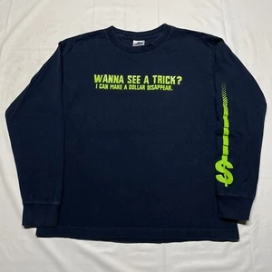 Vintage 90s T-Shirt Youth Boys Size Large Money Dollar Sign Funny Long Sleeve - Picture 1 of 7