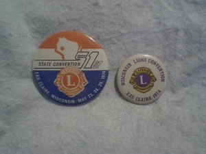 2-1974 STATE LIONS CONVENTION 51st EAU CLAIRE WISCONSIN PINBACK BUTTON - Picture 1 of 3