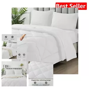 Modern Twin Bedding Set: All-Season White Comforter with Deep Pocket Sheets - Picture 1 of 10