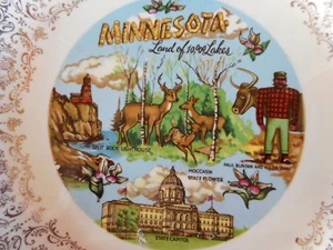 Minnesota Plate Souvenir Paul Bunyan Split Rock Lighthouse Moccasin Flower - Picture 1 of 9