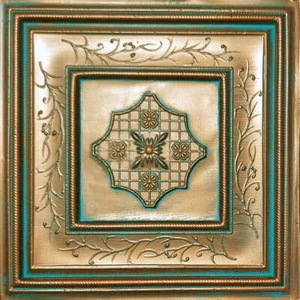 Sistema Griglia, Pop In, 24" x 24", Piastrelle Soffitto PVC Principessa Patina Rame - Foto 1 di 2