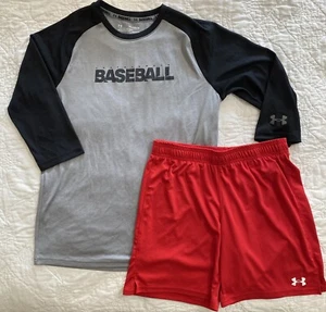 Under Armour Youth 3/4 Sleeve Baseball Shirt & Short Set, YXL, Loose heatgear - Picture 1 of 6